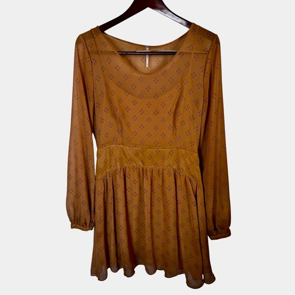 Free People Tan Patterned Mini Dress-NWOT EXCELLENT LIKE NEW - Picture 2 of 11